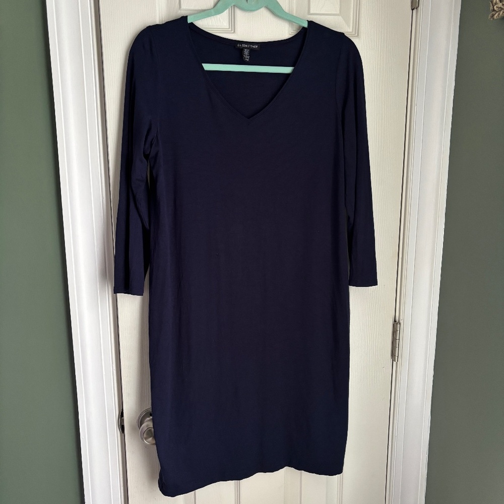 Eileen Fisher Navy Stretch Jersey Dress Size Medium
